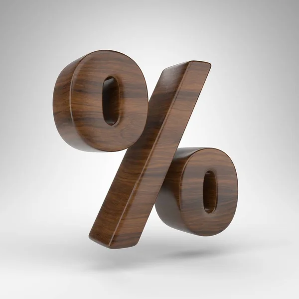Símbolo percentual no fundo branco. Sinal 3D de carvalho escuro com textura de madeira marrom. — Fotografia de Stock