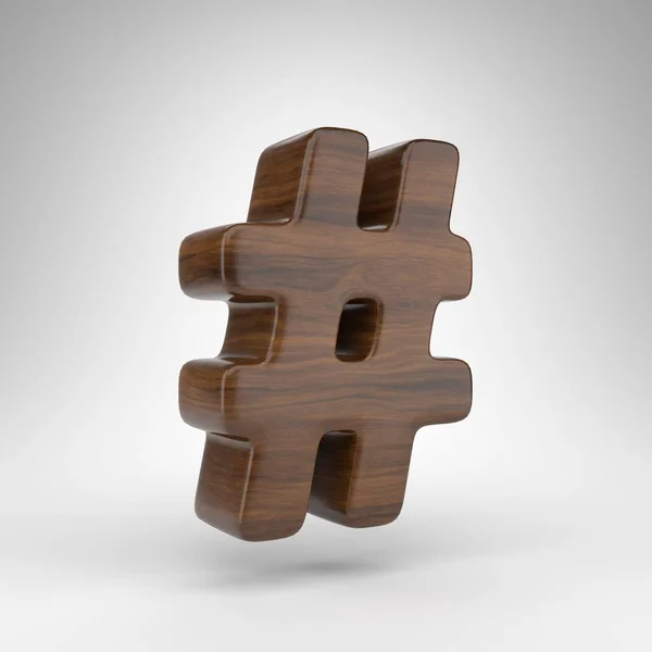 Хэштег символ на белом фоне. Дубовый 3D знак с коричневой текстурой дерева. — стоковое фото