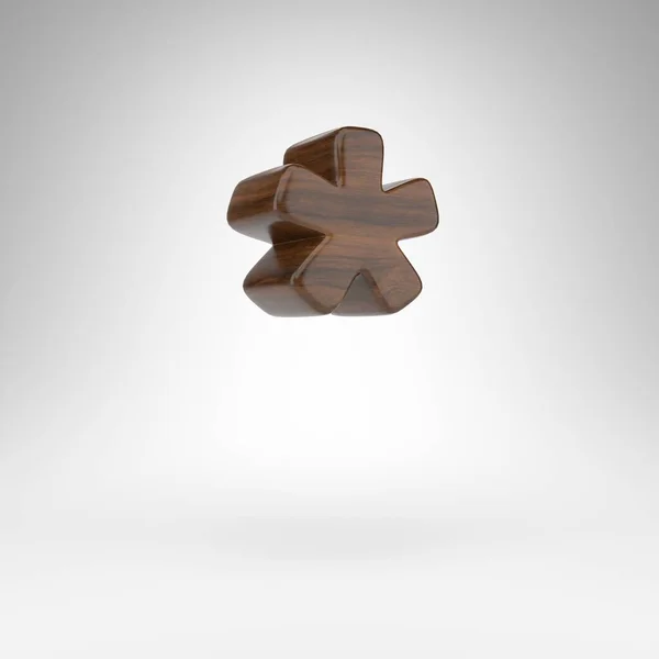 Símbolo de Asterisco sobre fondo blanco. Signo 3D de roble oscuro con textura de madera marrón. — Foto de Stock