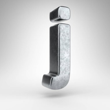 J harfi beyaz arka planda küçük harf. Sert metal desenli 3D Gun metali yazı tipi.