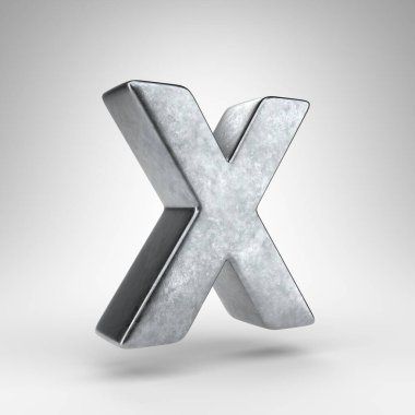 Beyaz arka planda büyük harf X. Sert metal desenli 3D Gun metali yazı tipi.