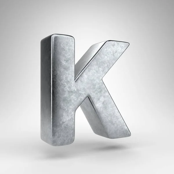 字母K大写字母白色背景 具有粗糙金属纹理的枪支金属3D渲染字体 — 图库照片