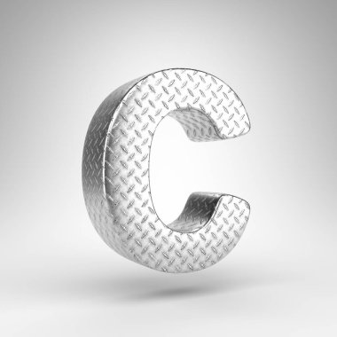 Beyaz arka planda büyük C harfi. Damalı plaka dokusuna sahip alüminyum 3B harf.