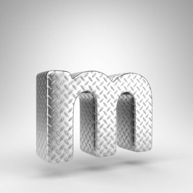 Beyaz arka planda M harfi küçük harf. Damalı plaka dokusuna sahip alüminyum 3B harf.