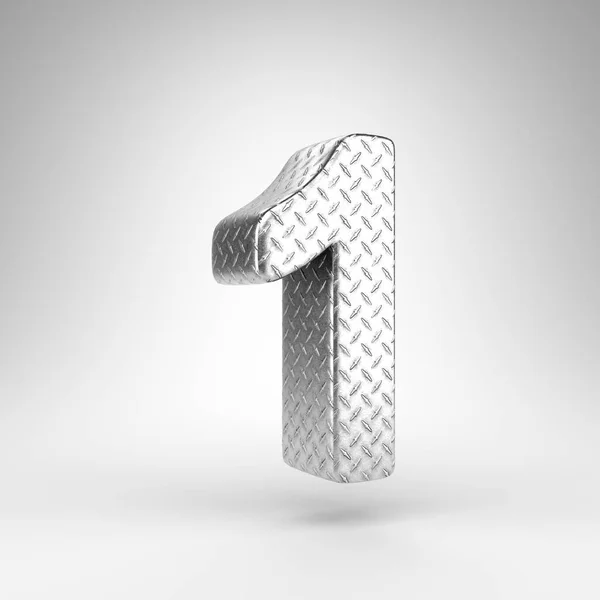 Nummer 1 auf weißem Hintergrund. Aluminium 3D-Zahl mit karierter Plattenstruktur. — Stockfoto