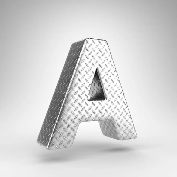 Letter A uppercase on white background. Aluminium 3D letter with checkered plate texture. — Stock Photo, Image