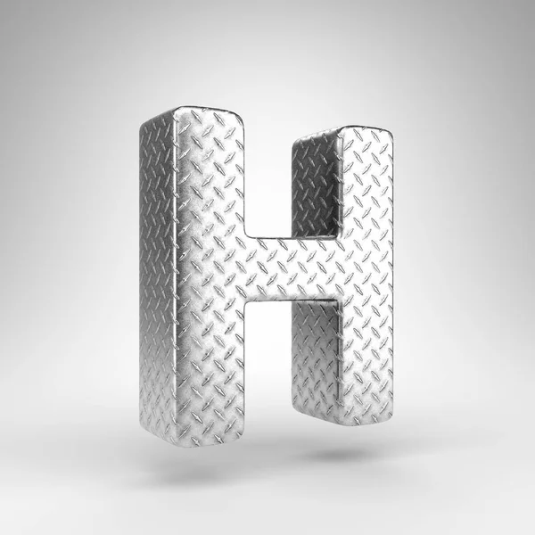 Brief H hoofdletters op witte achtergrond. Aluminium 3D letter met geruite plaattextuur. — Stockfoto