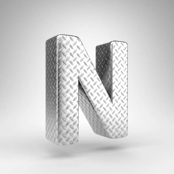 Letter N uppercase on white background. Aluminium 3D letter with checkered plate texture. — Stock Photo, Image