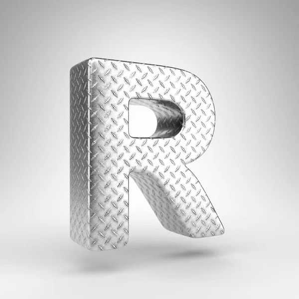 Letter R uppercase on white background. Aluminium 3D letter with checkered plate texture. — Stock Photo, Image