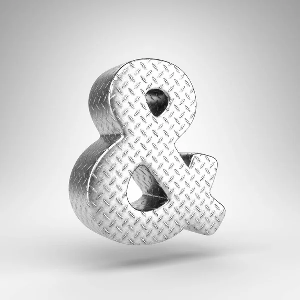 Ampersand Symbol Vit Bakgrund Renderad Aluminiumskylt Med Rutig Plattstruktur — Stockfoto