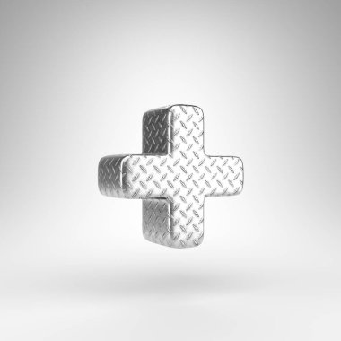 Artı beyaz arka planda bir sembol. Damalı plaka desenli alüminyum 3D imzalı.