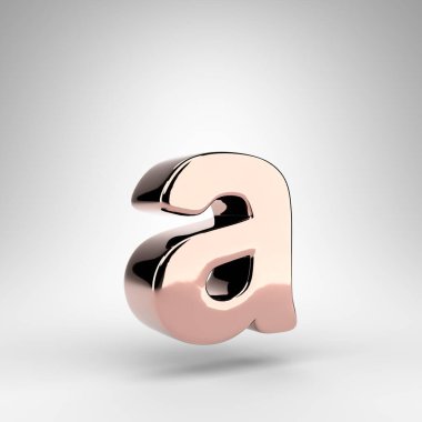 A harfi beyaz arka planda küçük harf. Parlak krom yüzeyli gül rengi 3D yazı tipi.