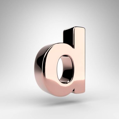 Beyaz arka planda D harfi küçük harf. Parlak krom yüzeyli gül rengi 3D yazı tipi.