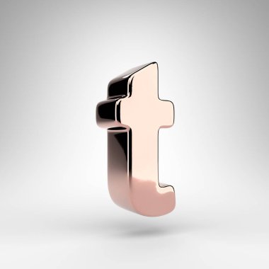 Beyaz arka planda küçük harfli T harfi. Parlak krom yüzeyli gül rengi 3D yazı tipi.