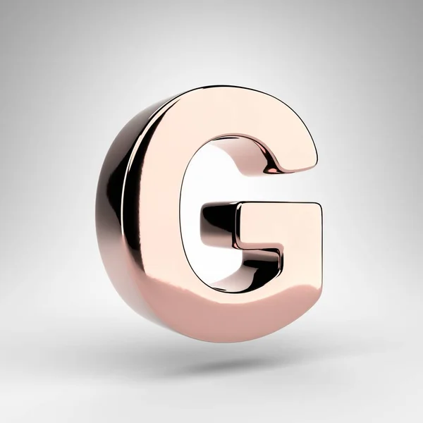 字母G大写字母白色背景 玫瑰金3D渲染字体与光泽铬表面 — 图库照片