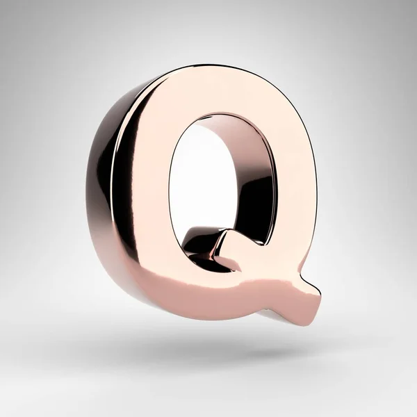 字母Q大写字母白色背景 玫瑰金3D渲染字体与光泽铬表面 — 图库照片