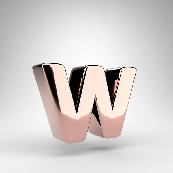 白色背景的字母W小写字母 玫瑰金3D渲染字体与光泽铬表面 — 图库照片