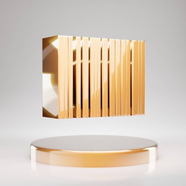 Barkod simgesi. Altın kürsüde sarı altın barkod sembolü. 3D oluşturulmuş Sosyal Ortam Simgesi.