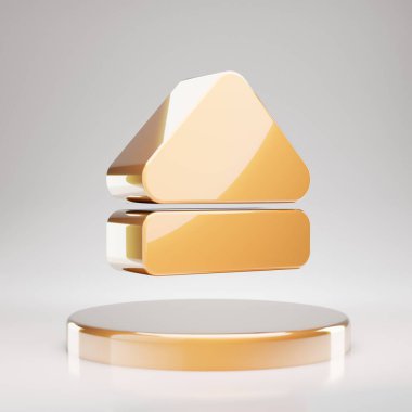 Simgeyi fırlat. Sarı Altın Fırlatma sembolü altın podyumda. 3D oluşturulmuş Sosyal Ortam Simgesi.