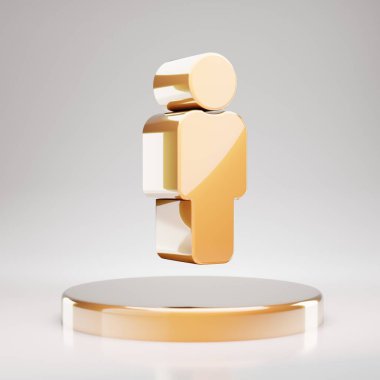 Erkek ikonu. Altın kürsüde sarı erkek sembolü. 3D oluşturulmuş Sosyal Ortam Simgesi.