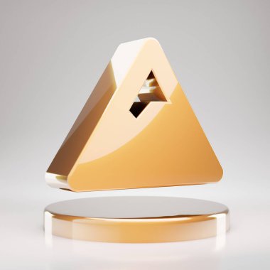 Dağ ikonu. Sarı Altın Dağ sembolü altın podyumda. 3D oluşturulmuş Sosyal Ortam Simgesi.