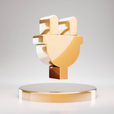 Fiş simgesi. Altın kürsüde sarı altın dolgu sembolü. 3D oluşturulmuş Sosyal Ortam Simgesi.