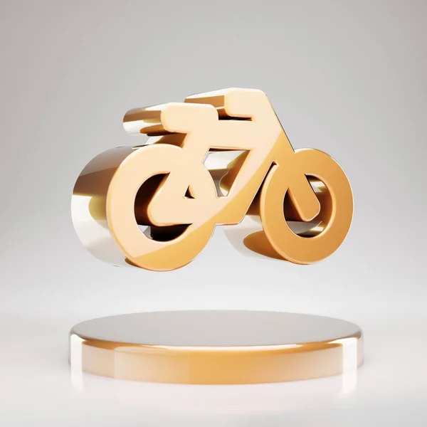 Fahrradsymbol Gelbgoldenes Fahrrad Symbol Auf Goldenem Podium Gerendertes Social Media — Stockfoto