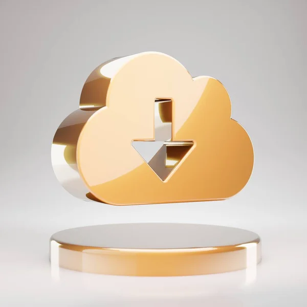 Ícone Download Nuvem Amarelo Gold Cloud Baixar Símbolo Pódio Dourado — Fotografia de Stock