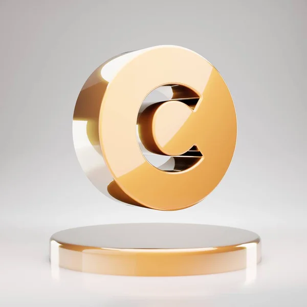 Copyright Icon Yellow Gold Copyright Symbol Golden Podium Rendered Social — Stock Photo, Image