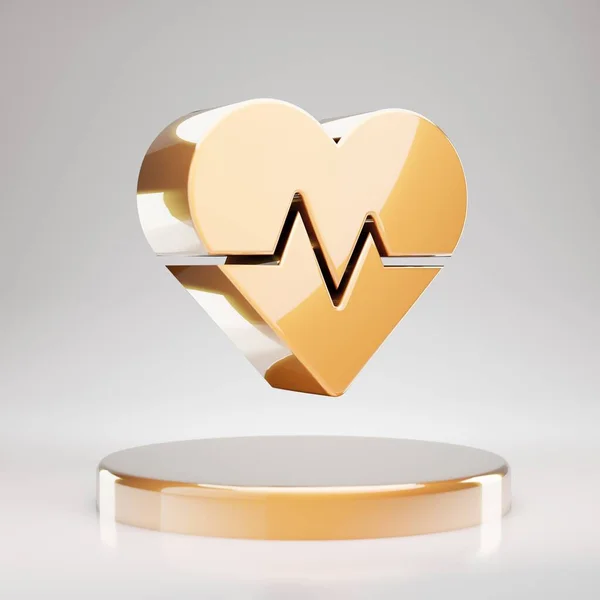 Heartbeat Icon Yellow Gold Heartbeat Symbol Golden Podium Rendered Social — Stock Photo, Image