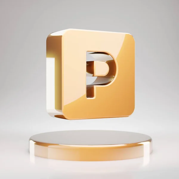 Ikona Parkowania Żółty Złoty Symbol Parkingu Złotym Podium Renderowane Social — Zdjęcie stockowe