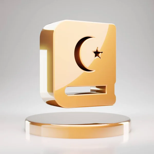 Εικονίδιο Κορανίου Κίτρινο Χρυσό Σύμβολο Κοράνι Χρυσό Βάθρο Αποδιδόμενο Εικονίδιο — Φωτογραφία Αρχείου