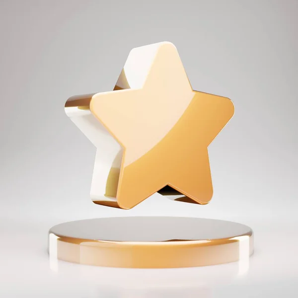 星のアイコン 黄金の表彰台に黄色の金の星のシンボル 3Dレンダリングソーシャルメディアアイコン — ストック写真