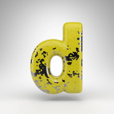 Beyaz arka planda D harfi küçük harf. Parlak metal dokusunda eski sarı renkli 3D yazı tipi..