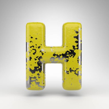 Beyaz arka planda H büyük harfi. Parlak metal dokusunda eski sarı renkli 3D yazı tipi..