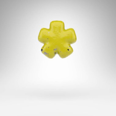 Asterisk sembolü beyaz arkaplanda. Parlak metal dokusunda eski sarı boyalı 3 boyutlu tabela..