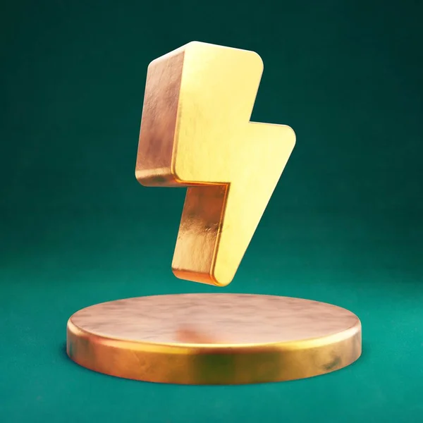 Villámcsapás Ikon Fortuna Gold Lightning Bolt Szimbólum Tidewater Zöld Háttér — Stock Fotó