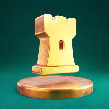 Satranç kalesi simgesi. Tidewater Green geçmişi olan Fortuna Gold Chess Rook sembolü. Sosyal Ortam Simgesi.