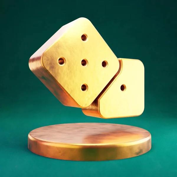 Tärningsikonen Fortuna Gold Dice Symbol Med Tidewater Grön Bakgrund Ikonen — Stockfoto