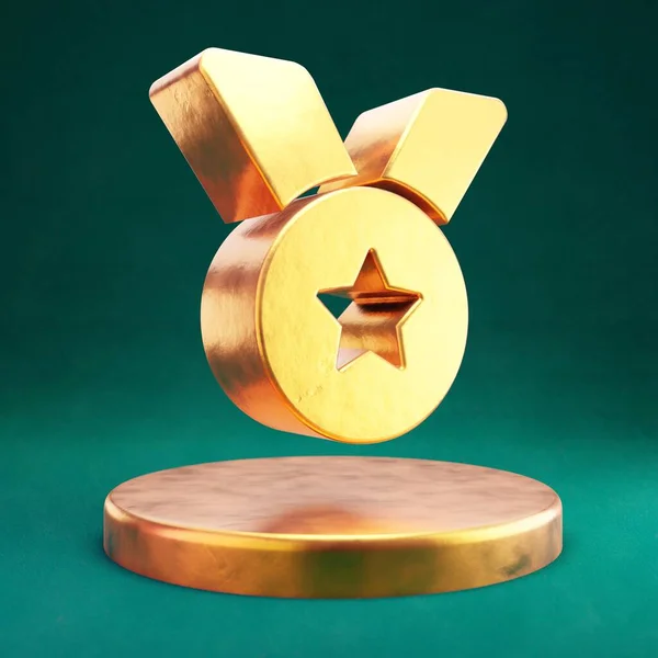 Icona Della Medaglia Medaglia Oro Fortuna Simbolo Con Sfondo Verde — Foto Stock
