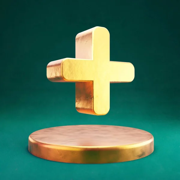 Plusz Ikon Fortuna Gold Szimbólum Tidewater Green Háttérrel Közösségi Média — Stock Fotó