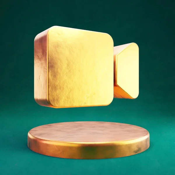 Video icon. Fortuna Gold Video symbol on golden podium. — Stock Photo, Image