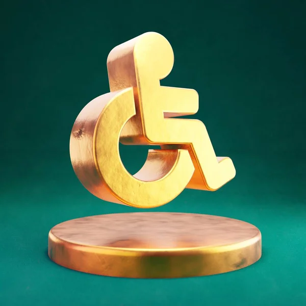 Wheelchair icon. Fortuna Gold Wheelchair symbol on golden podium. — Stock Photo, Image