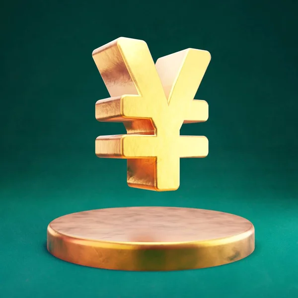 Yen-Symbol. Fortuna Gold Yen Symbol auf goldenem Podium. — Stockfoto