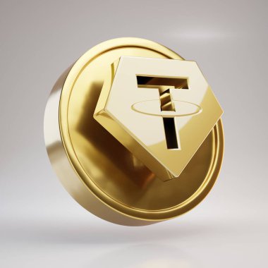 Tether cryptocurrency coin. Gold 3d rendered coin with Tether symbol isolated on white background. clipart