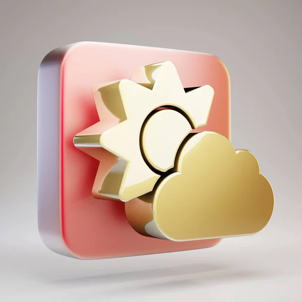 Cloud Sun Icon Golden Cloud Sun Symbol Red Matte Gold — Stock Photo, Image