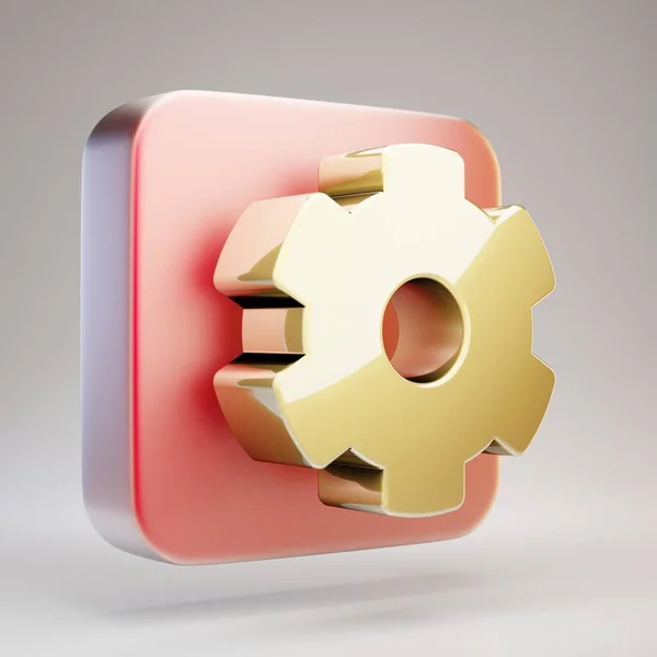 Cog Wheel 아이콘입니다 황금색 뱀장어 문양붉은 금판에 렌더링 미디어 아이콘 — 스톡 사진