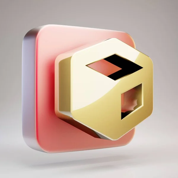 Icona Del Cubo Simbolo Golden Cube Placca Oro Rosso Opaco — Foto Stock