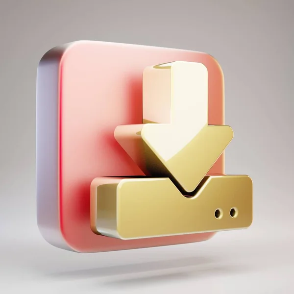 Icon Herunterladen Goldenes Download Symbol Auf Rotem Mattem Gold Gerendertes — Stockfoto