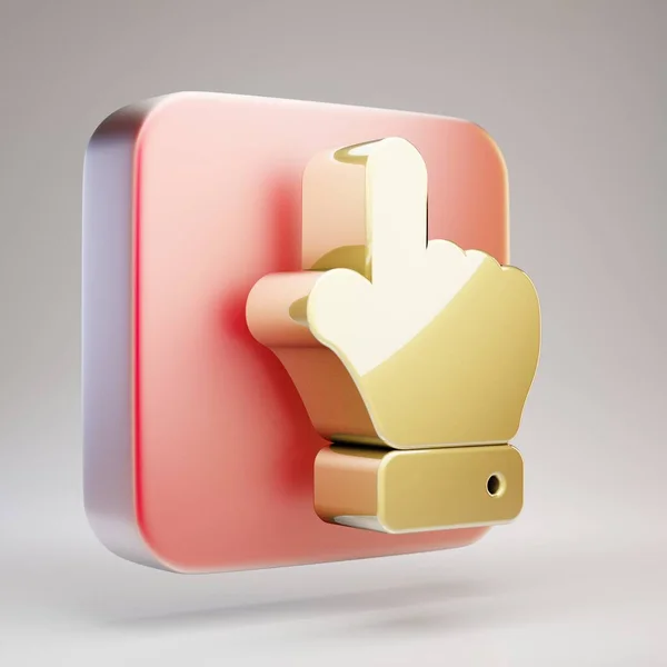 手尖向上图标 金色的手尖向上的符号在红色的马特金盘子上 3D渲染社交媒体图标 — 图库照片